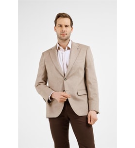 Bej Mono Yaka Düz Desen 6 Drop Comfort Fit Yünlü Ceket 1002255161