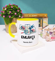 Emlakçı Tasarımlı Kişiye Özel Hediye Emlakçı Kupa Bardak Sarı