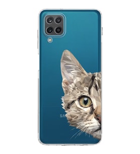 Samsung Galaxy A12  Kamera Korumalı  Kapak Catface Tasarımlı  Şeffaf Kılıf