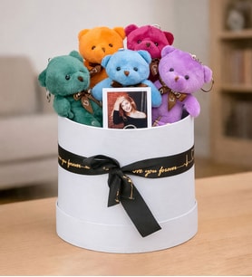 Kişiye Özel Fotoğraflı Peluş Rengarenk Ayıcık Buketi