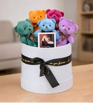 Kişiye Özel Fotoğraflı Peluş Rengarenk Ayıcık Buketi