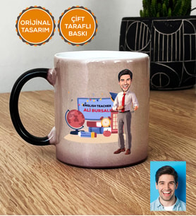 Kişiye Özel Karikatürlü İngilizce Öğretmeni Hediye Kupa Bardak Sihirli Erkek İngilizce Öğretmenine Öğretmenler Günü Hediyesi