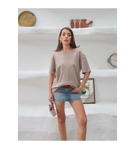Kadın Mia İnterlok Kumaş Bisiklet Yaka Oversize T-Shirt