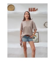 Kadın Mia İnterlok Kumaş Bisiklet Yaka Oversize T-Shirt