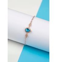 Aqua Taşlı Rose Renk 925 Ayar Gümüş Damla Bayan Bileklik