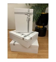 Hediye Kutusu Beyaz Kurdeleli Damat Gelin Söz Çeyiz Bohça Kutusu Dekoratif 3 Lü Mini Set (Karışık)