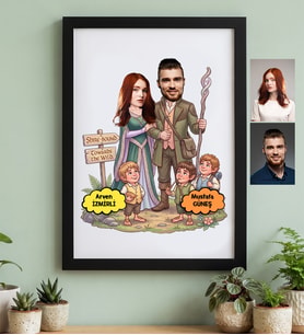 Kişiye Özel Karikatürlü Orta Dünya Sevgililer Siyah Çerçeve Sevgililer Günü Hediyesi