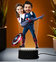 Doğum Günü Hediyesi,Sevgiliye Hediye, Kişiye Özel Fotoğraflı Kaptan Amerika Çift Karikatür 3D Led Lamba (Beyaz)