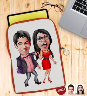 BK Gift Kişiye Özel Sevgililer Karikatürlü Taşınabilir Koruyucu Tablet Kılıfı & Organizer Çanta - Turuncu-4
