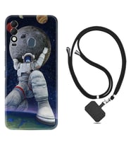 Tecno Spark 8T Kılıf Silikon Boyun Askılı İpli Desenli Silikon Astronot ve Dünya 1759