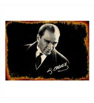 Ahşap Tablo Siyah Fon Mustafa Kemal Atatürk