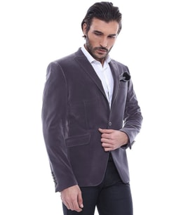 Kadife Slim Fit Gri Erkek Ceket - Wessi (Füme)