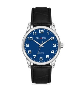 Quark Qm-V001L-2A Metal Kasa Deri Kordon Erkek Kol Saati (Gümüş)