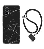 Xiaomi 12 Lite Kılıf Resimli Boyun Askılı İpli Desenli Silikon Siyah Mermer 1299