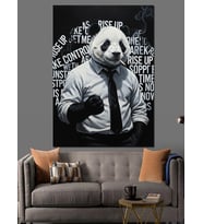 Takım Elbiseli İş Adamı Panda Dekoratif Kanvas - Mdf Ahşap Tablo