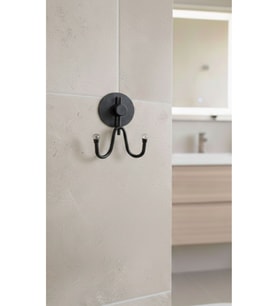 Siyah Yuvarlak Yapışkanlı Çift Kancalı Banyo Mutfak Askısı
