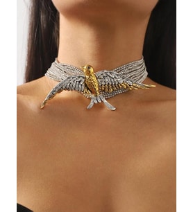 Gümüş Özel Tasarım Su Yolu Kuş Detaylı Choker Kolye