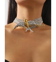 Gümüş Özel Tasarım Su Yolu Kuş Detaylı Choker Kolye