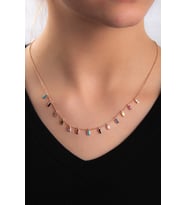 Turkuaz Zirkon Taşlı Rose Altın Kaplama Kadın Gümüş Kolye 925 Ayar