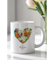 İtalya Roma Temalı 330ml Baskılı Beyaz Seramik Kupa Bardak