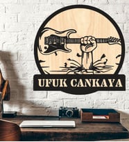 Kişiye Özel Elektro Gitar  Müzik Temalı Ahşap Duvar Tablo