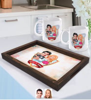 BK Gift Kişiye Özel İsimli Evleniyoruz Karikatürlü Doğal Ahşap Tepsi ve 2’li Kupa Bardak Seti-9