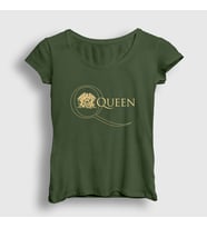 Presmono Kadın Haki Gold Logo Queen T-Shirt 101772tt (Haki)