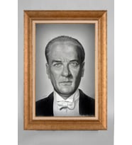 Altın Varaklı Çerçeveli Paspartulu Atatürk Tablo a293 (Gold)
