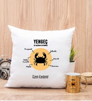 Kişiye Özel Yengeç Burcuna Hediye Kare Yastık ve Gold Kupa