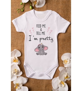 Kız Beyaz Bebek I'm Pretty Baskılı Çıtçıtlı Body