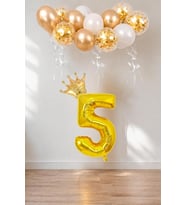 Rakam Gold Folyo Balon, Kral Tacı Ve Konfetili Gold Balon
