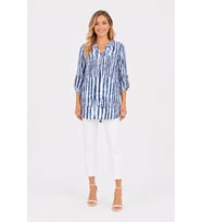 Kadın Mavi Beyaz Çizgili Relaxed Tunik Bluz