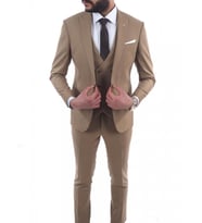 Jan Carlucci Slimfit Yelekli Drop 6 Takım (Açık Kahverengi)