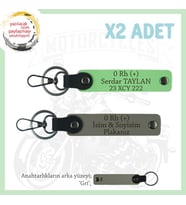 Motorcu Dostlara, İsim Plaka ve 0 + Kan Grubu Yazılı Güvenli Sürüş x2 Anahtarlık, Kül Gri-F Yeşil-Gr (Çok Renkli)