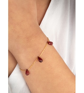 925 Ayar Gümüş Altın Kaplama 5 Ct Yarı Değerli Garnet Taşlı Bileklik - Collezione Di Granat (Bordo)