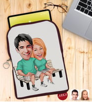BK Gift Kişiye Özel Sevgililer Karikatürlü Taşınabilir Koruyucu Tablet Kılıfı & Organizer Çanta - Bordo-55