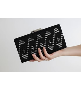 El Yapımı Siyah Kadife El Çantası - Gümüş Tel İşlemeli Gece Çantası 20x14cm