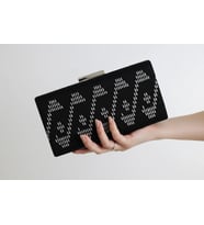 El Yapımı Siyah Kadife El Çantası - Gümüş Tel İşlemeli Gece Çantası 20x14cm
