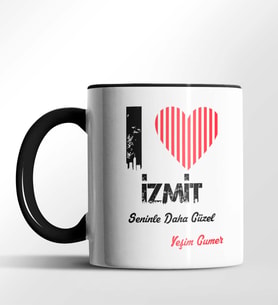 Kişiye Özel İzmit Seninle Daha Güzel Tema Siyah Renk Kupa (Siyah)