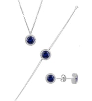 Söğütlü Silver Gümüş rodyumlu zirkon ve  safir taşlı pırlanta modeli üçlü set