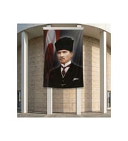 Kalpaklı Mustafa K.Atatürk ve Türk Bayrağı Poster Bayrak Premium Raşel Kumaş ATA4 2x3m