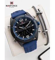 Naviforce Silokon Kordon Dijital & Analoğ Mekanizma Bileklik Hediyeli 3 ATM Erkek Kol Saati NF9264.2