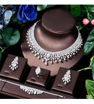 Sara Zirkon Taşlı Takı Seti Kolye Küpe Bileklik Yüzük Set Düğün Nişan Seti (Silver)
