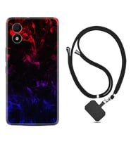 TCL 303 Kılıf Silikon Boyun Askılı İpli Desenli Silikon Blue Red Fire 1637