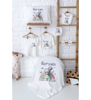 Pia Baby Premium İsim Baskılı Yenidoğan Kız Bebek Hastane Çıkışı Set 5083-02 (Ekru)