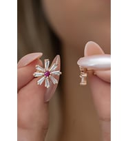 925 Ayar Gümüş Rose Kaplama Baget Taşlı Kırçiçeği Küpe