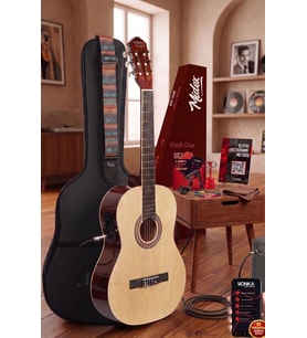Midex MGX-200NT-EQ Ekolayzerli Profesyonel Elektro Klasik Gitar Seti Natural 4/4 Üst Segment
