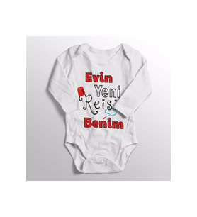 Unisex Bebek Beyaz Evin Yeni Reisi Benim Yazısı Baskılı Zıbın