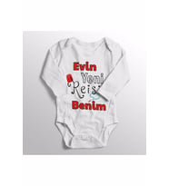 Unisex Bebek Beyaz Evin Yeni Reisi Benim Yazısı Baskılı Zıbın