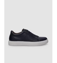 %100 Hakiki Deri Lacivert Bağcıklı Desenli Erkek Sneaker